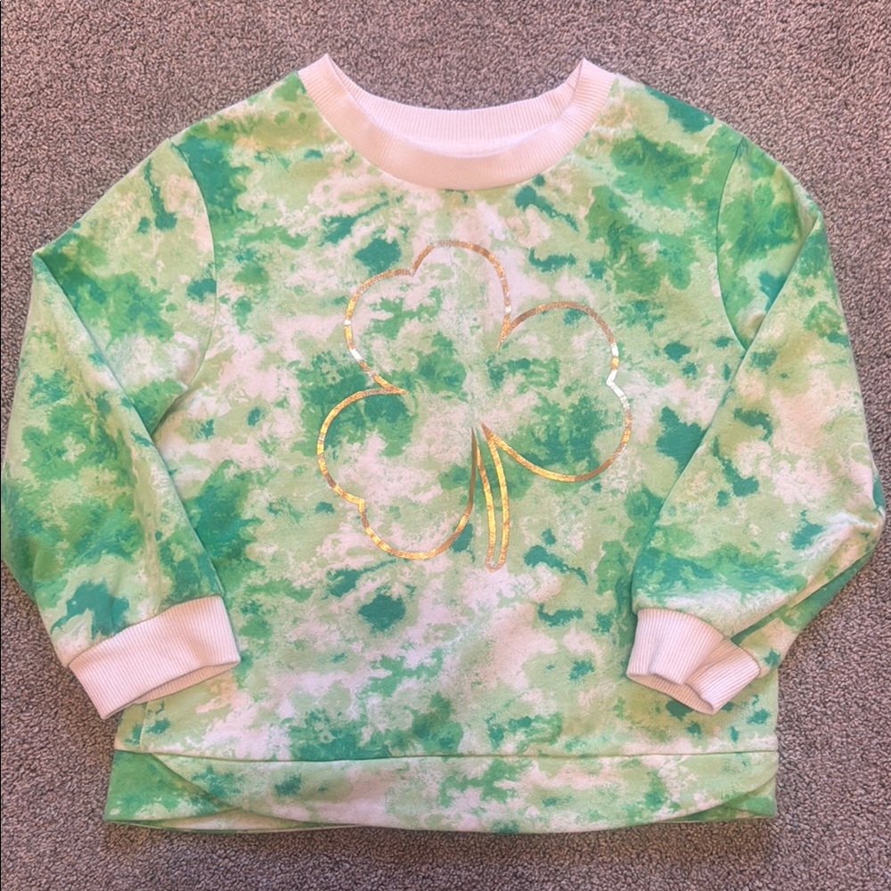 Cat & Jack Green and White Tie-Dye with Gold Clover Sweatshirt